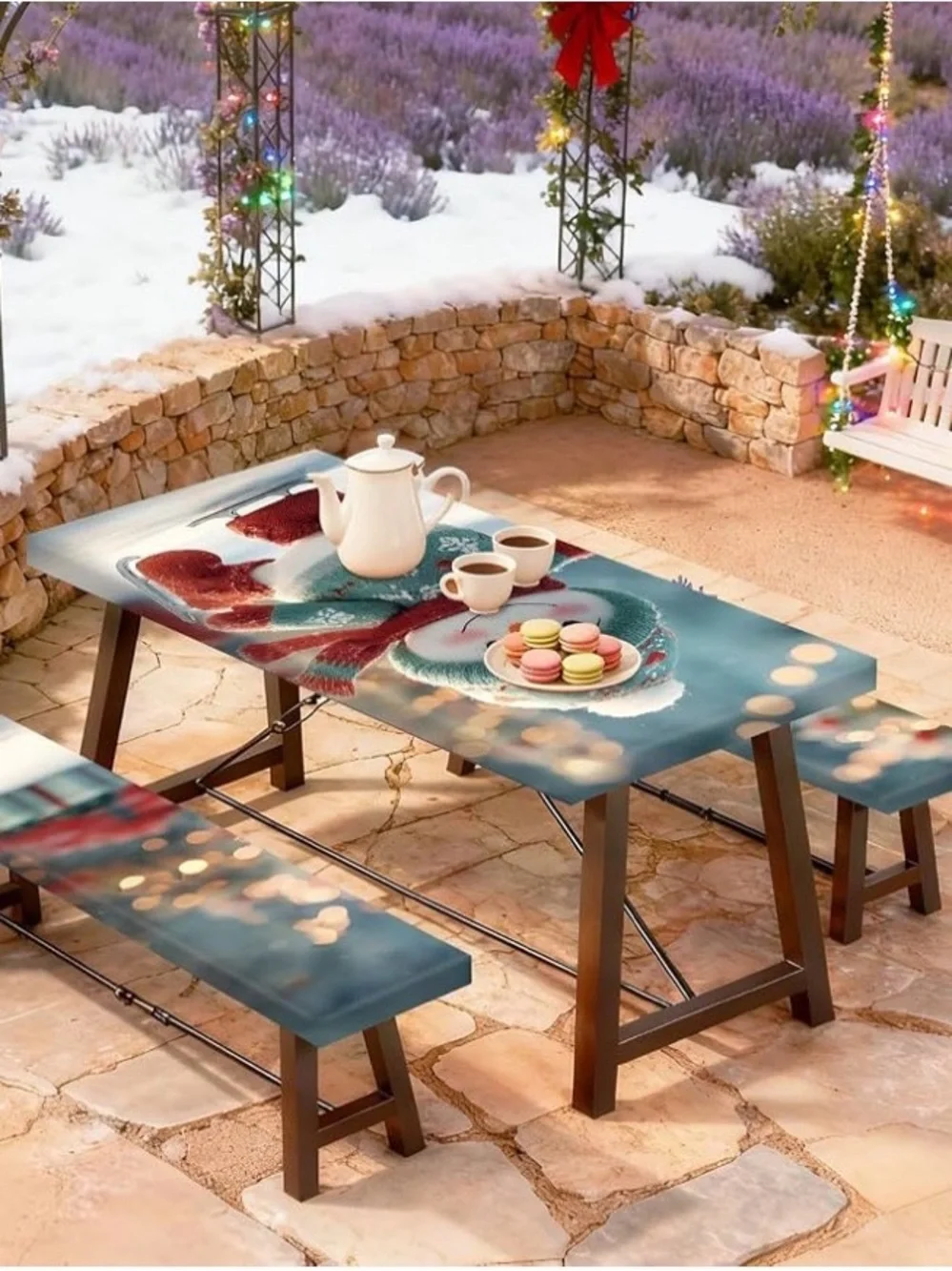 New Christmas Picnic Table Cover with Bench Cover, Outdoor Picnic Table MRSP $30